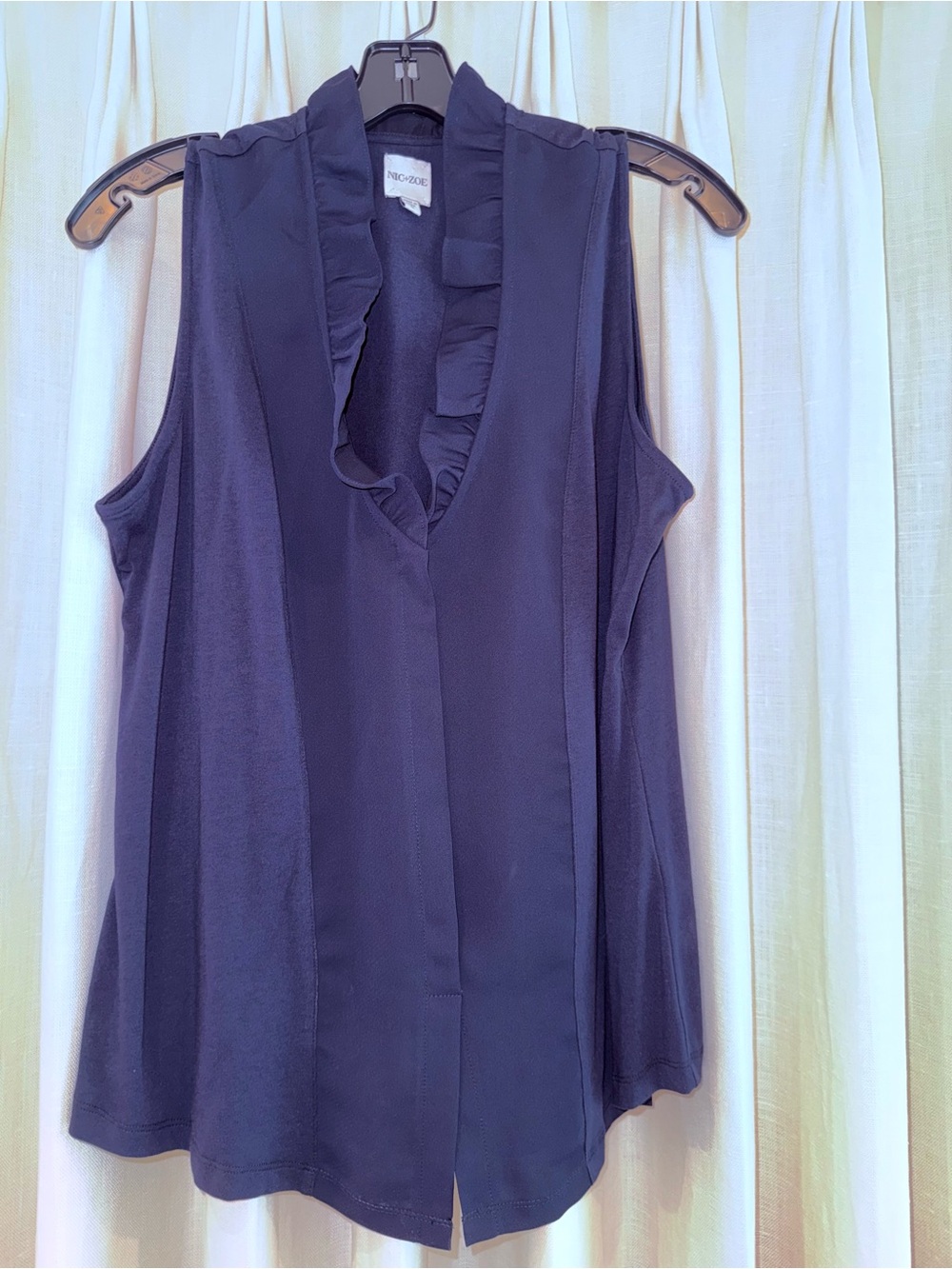 Nic + Zoe Navy Ruffle V-Neck Sleeveless Top